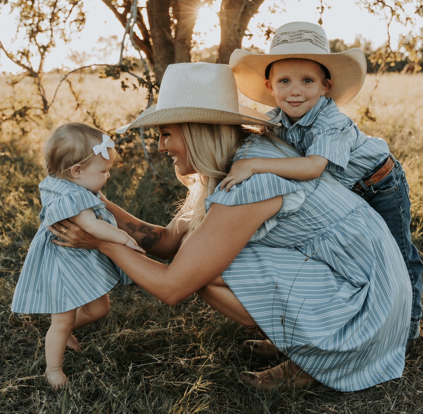 Vintage Blue Stripe Flutter Dress (Infant-Adult)