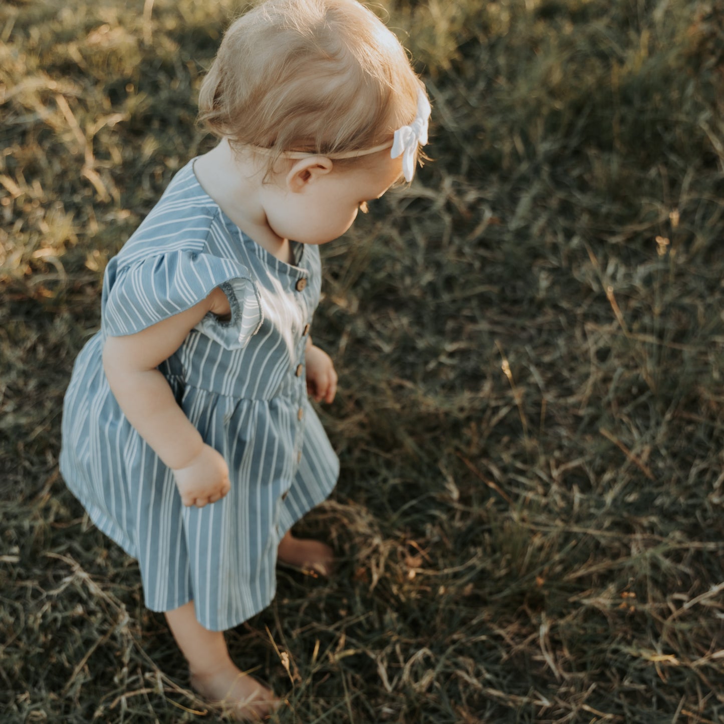 Vintage Blue Stripe Flutter Dress (Infant-Adult)