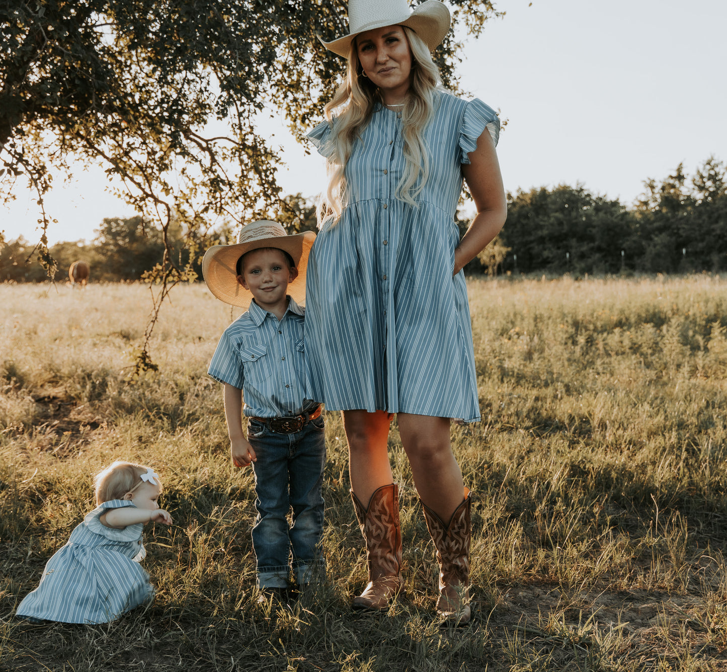 Vintage Blue Stripe Flutter Dress (Infant-Adult)