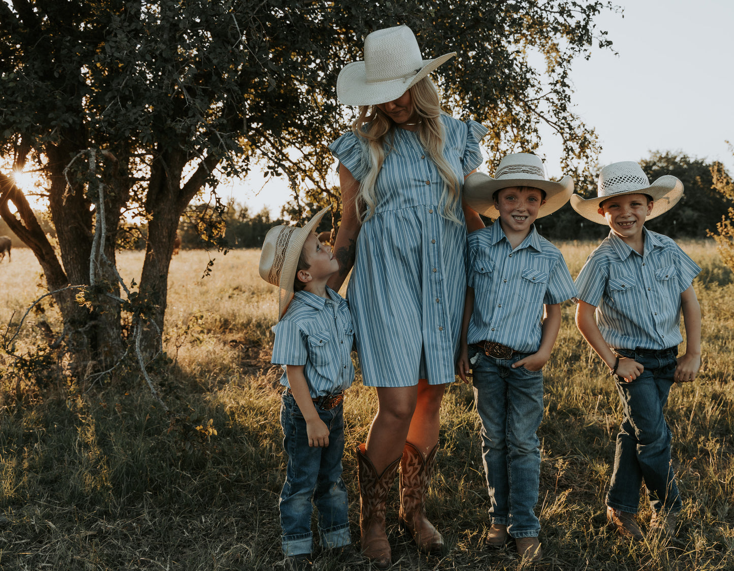 Vintage Blue Stripe Flutter Dress (Infant-Adult)