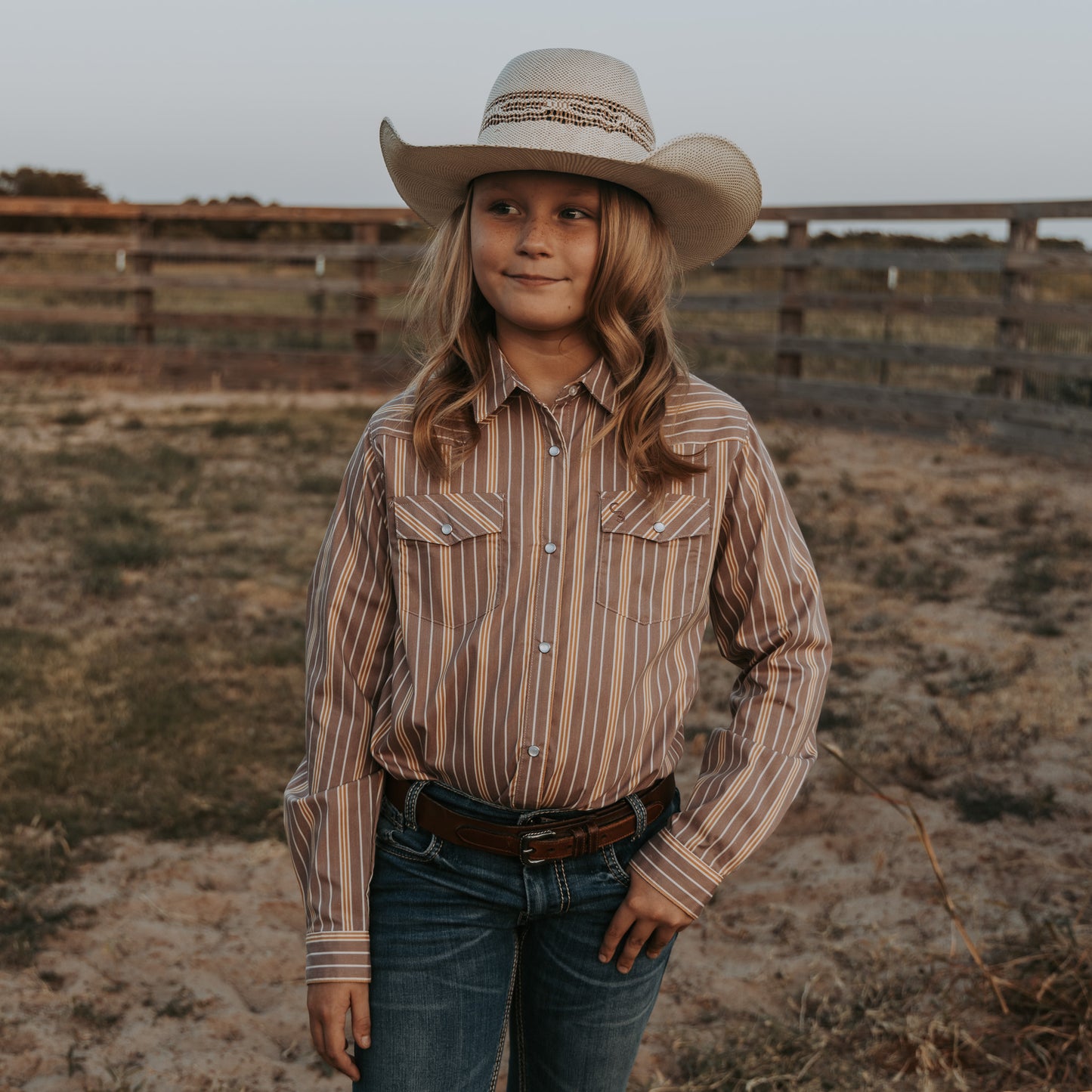 Maroon/Mustard Stripe Long Sleeve Pearl Snap (Toddler-Adult)