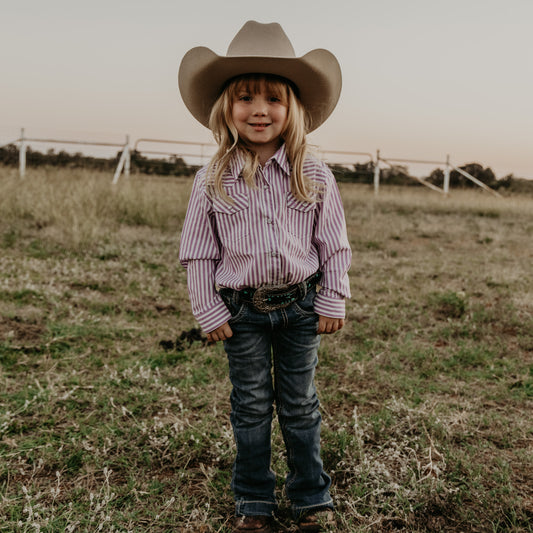 Purple & White Stripe Long Sleeve Pearl Snaps