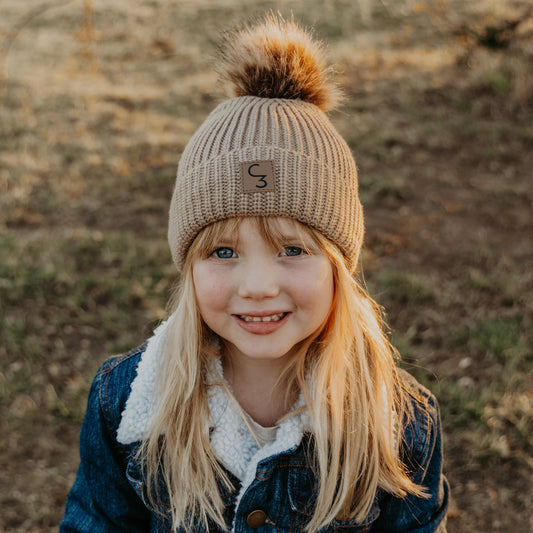 Beige Pom Beanie