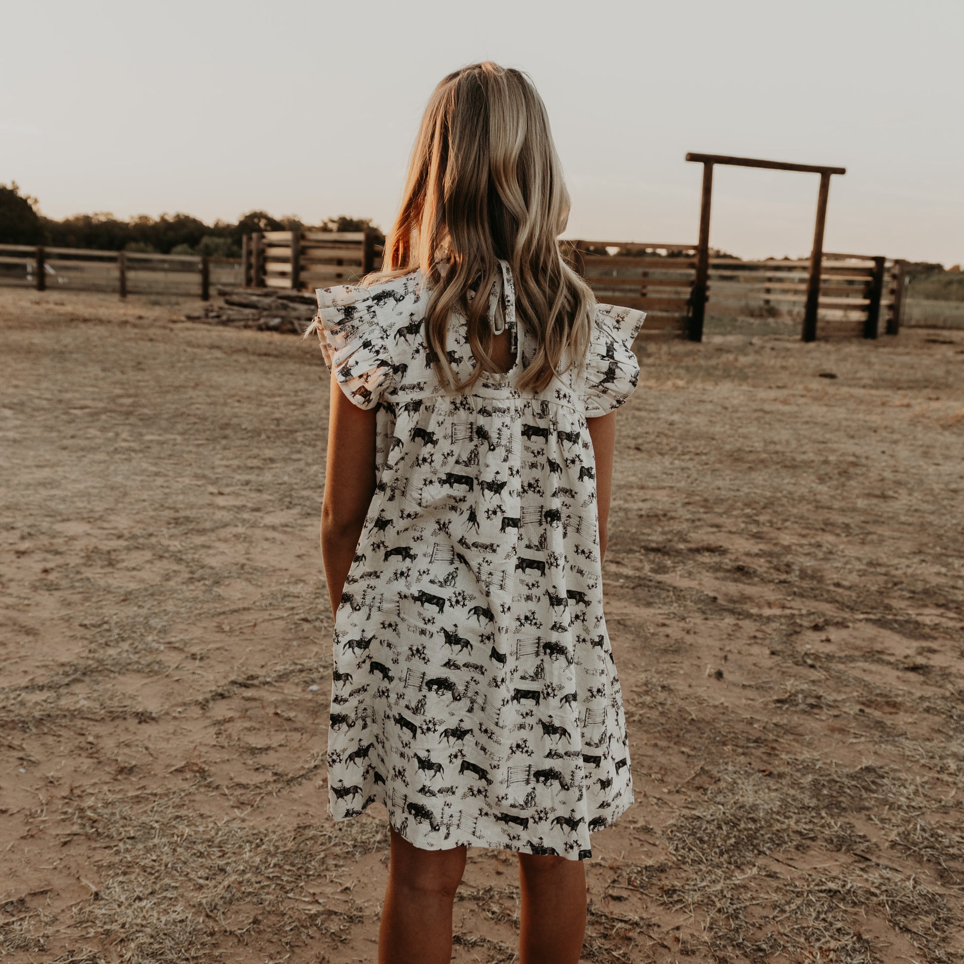 Western Serenity Cotton Linen Dress/Matching Bow 2T Western Serenity Cotton Linen Dress/Matching Bow 2T