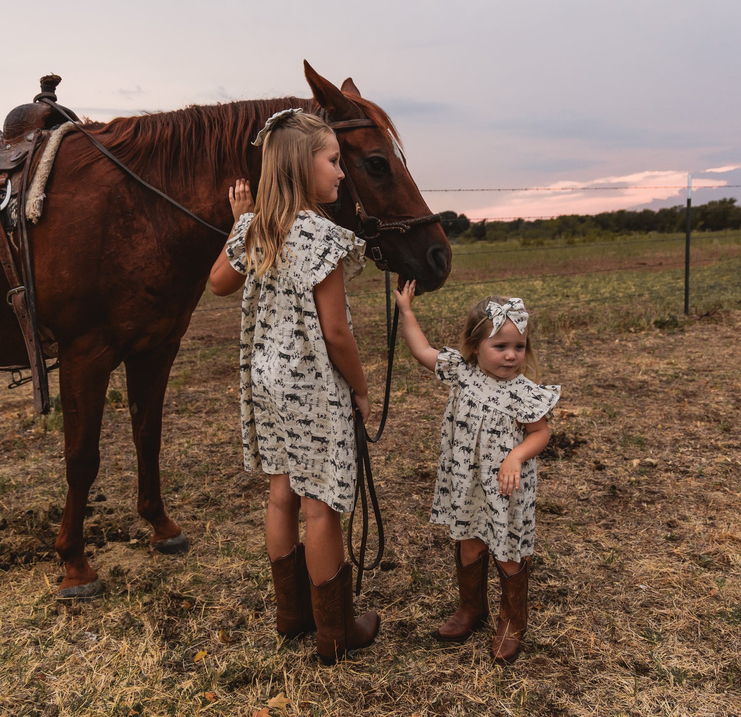 Western Serenity Cotton Linen Dress/Matching Bow