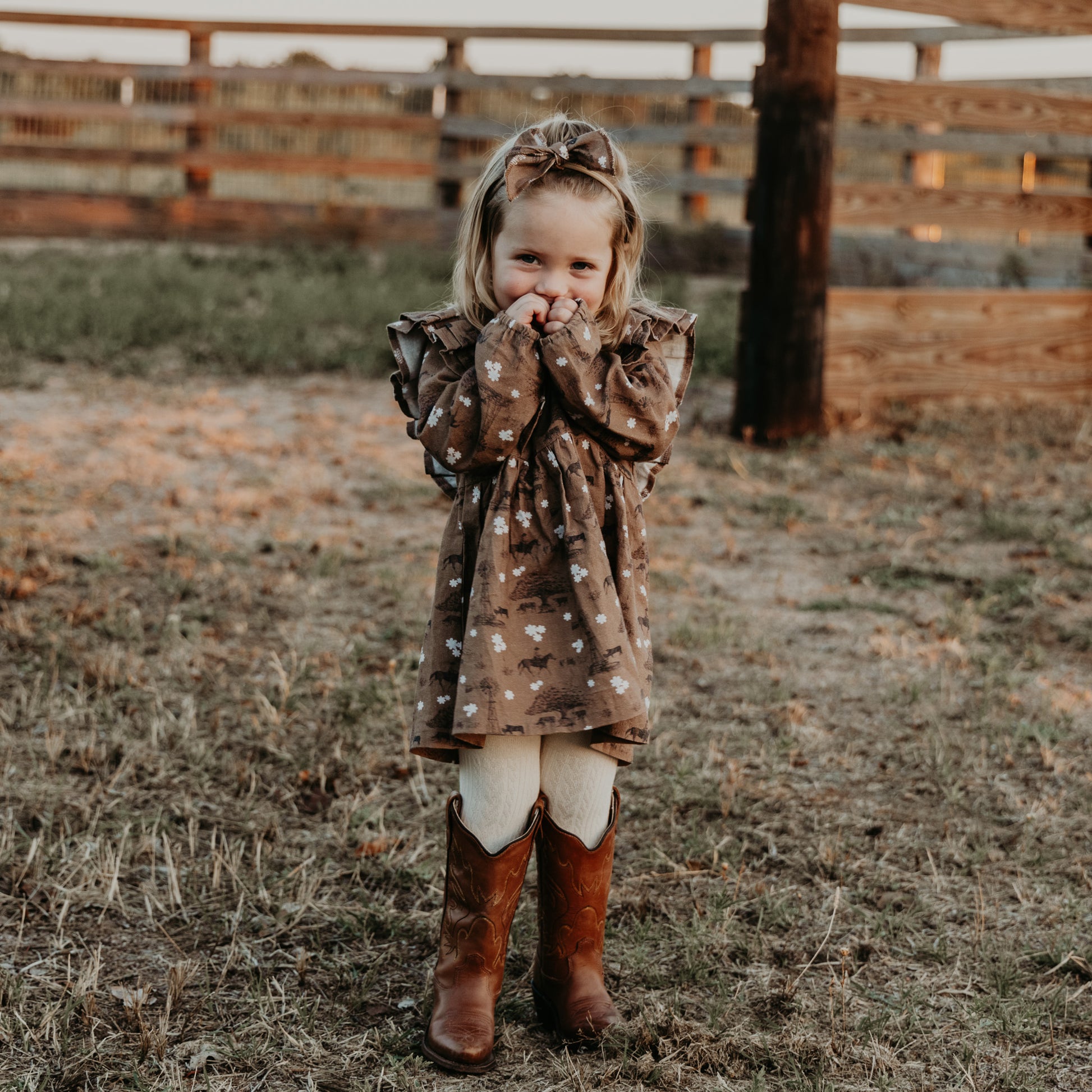 Autumn Blessings Cotton Linen Dress / Matching Bow Cowkid Clothing Company Autumn Blessings Cotton Linen Dress / Matching Bow Cowkid Clothing Company