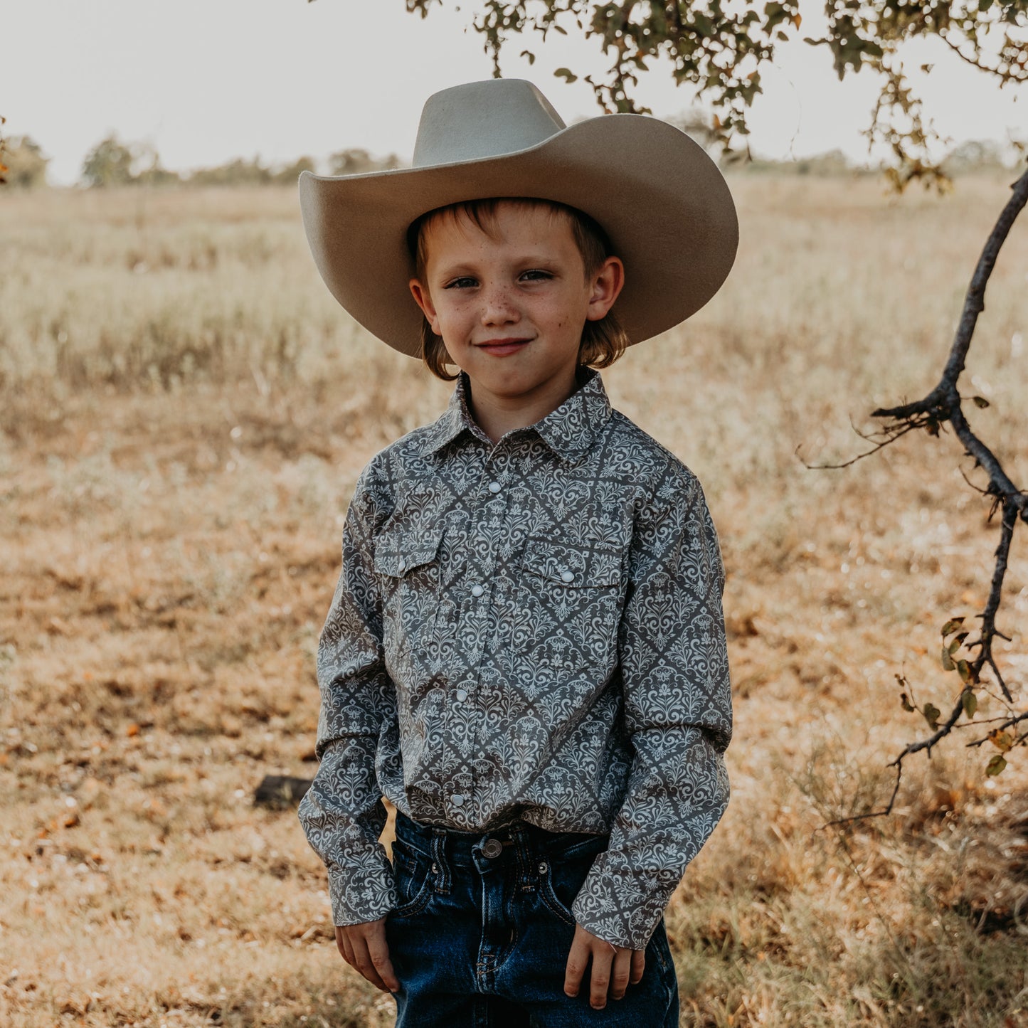 Diamond Floral Long Sleeve Pearl Snap (Toddler-Adult)