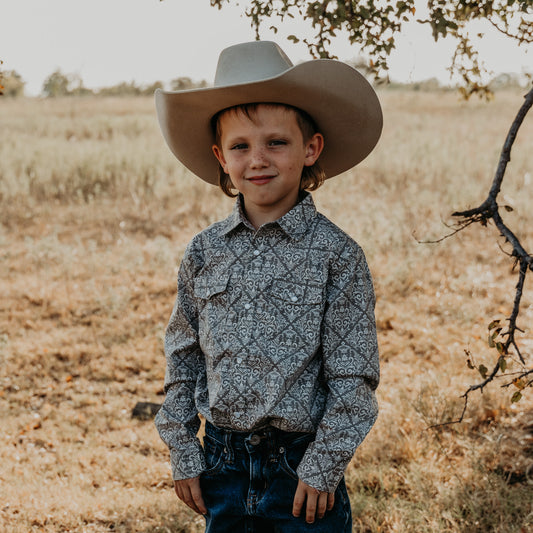 Diamond Floral Long Sleeve Pearl Snap (Toddler-Adult)