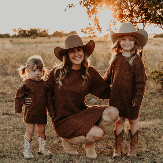 Cable Knit Sweater Dress in Rust (toddler-adult)