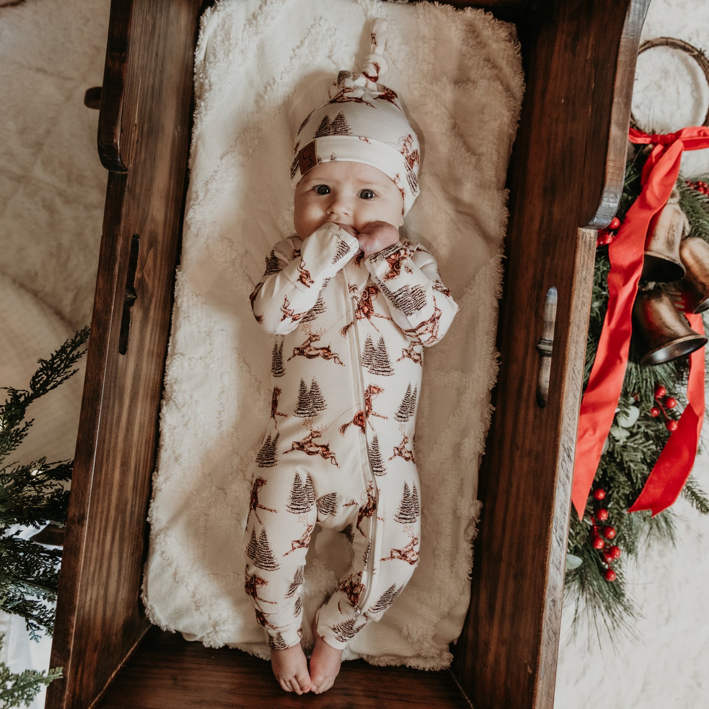 Vintage Beige Cowboy Christmas Folding Feet Jammies