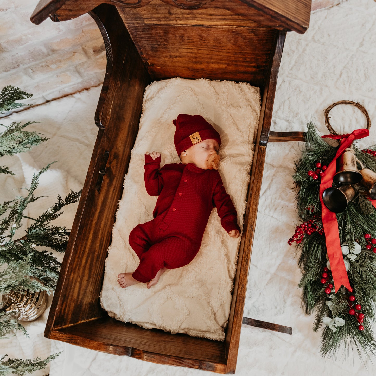 Red Waffle Long John Newborn Baby Hat