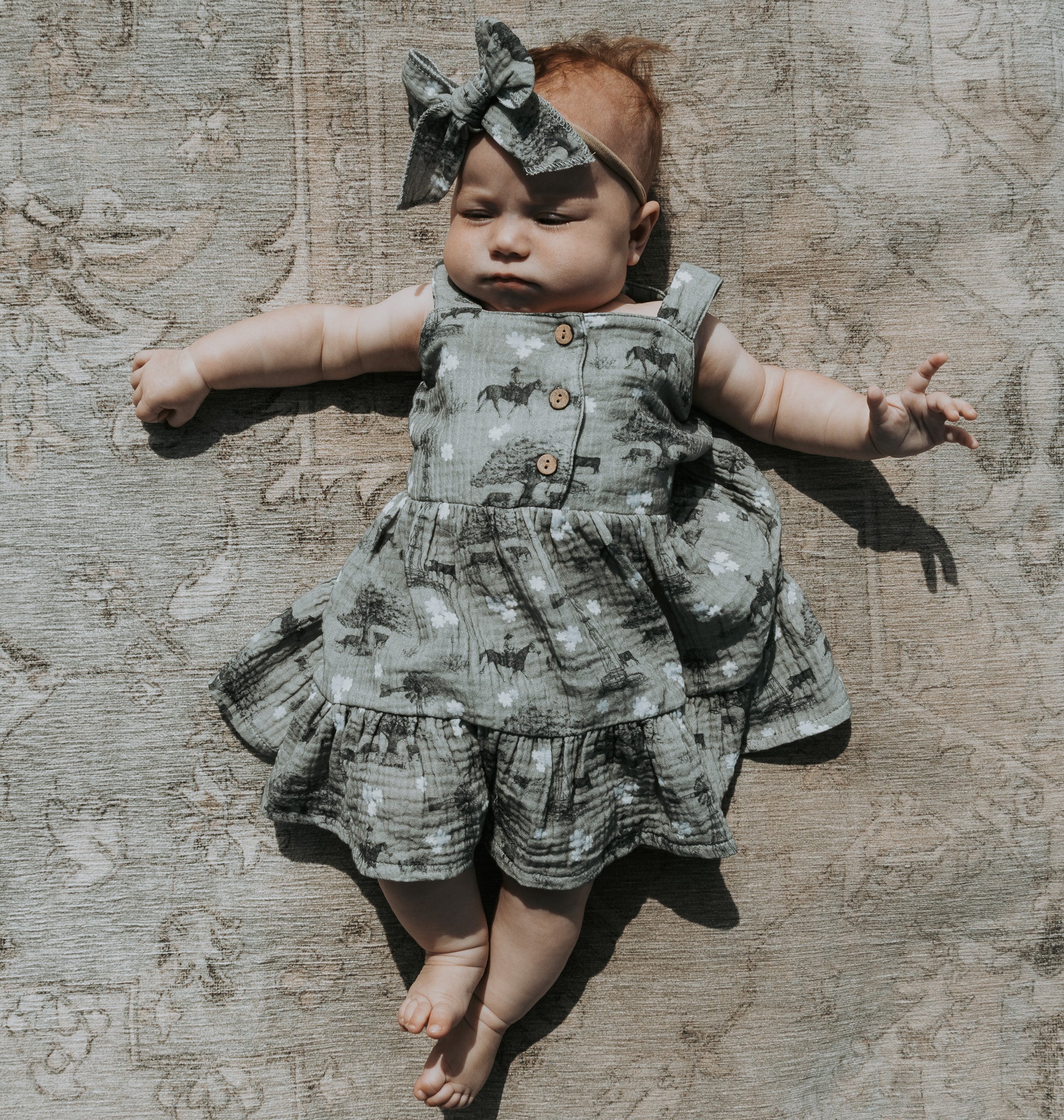 Sweet Grass Cotton Gauze Dress / Matching Bow 5/6 Sweet Grass Cotton Gauze Dress / Matching Bow 5/6