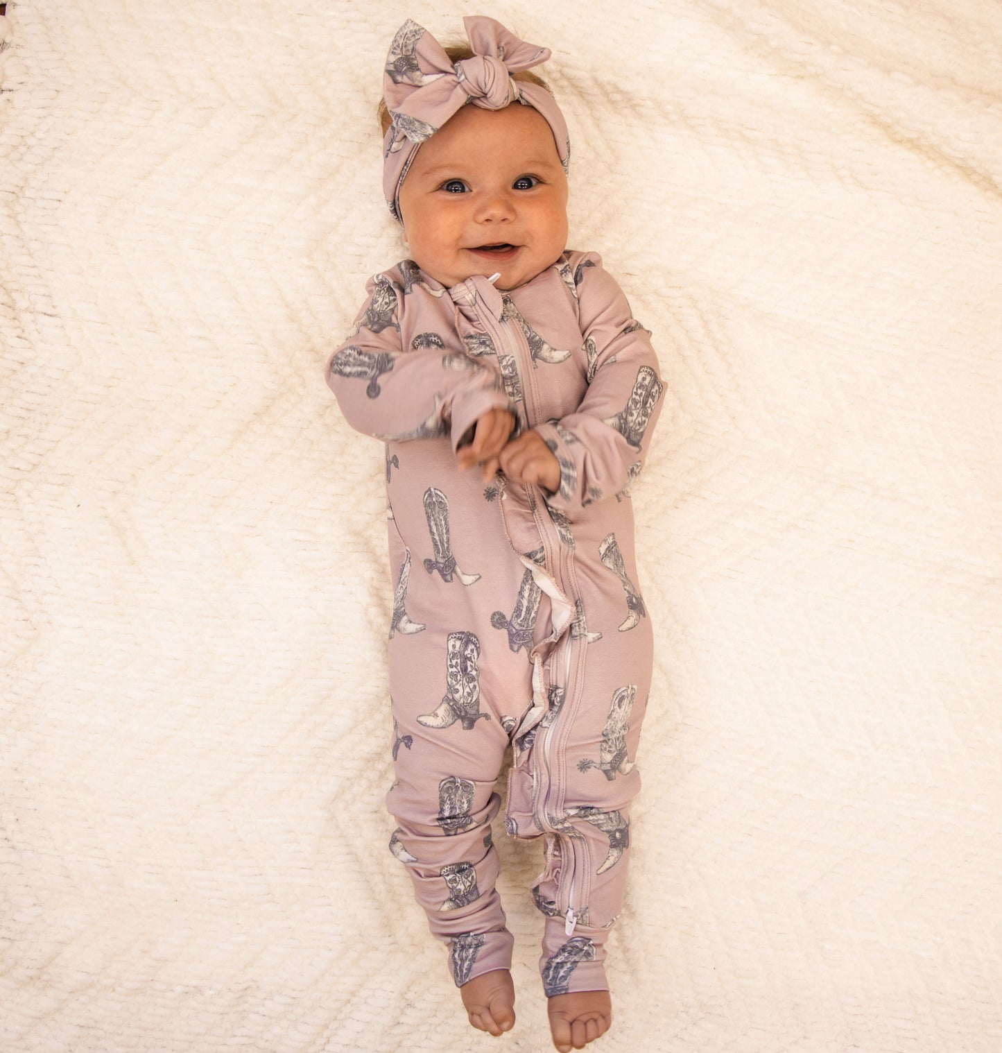 Dusty Rose Boots -Ruffled- Folding Feet Jammies