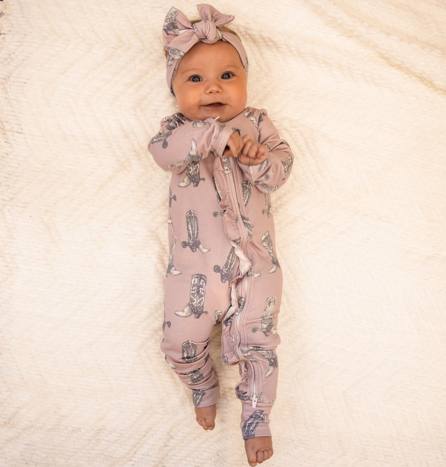 Dusty Rose Boots -Ruffled- Folding Feet Jammies