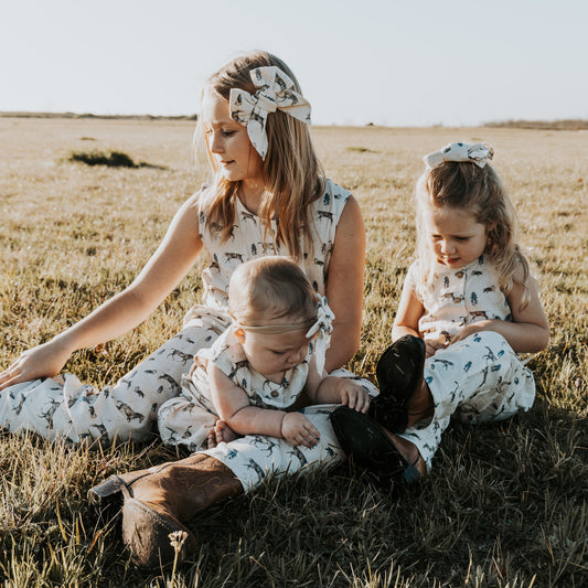 Spring on the Ranch Cotton Linen Romper/Matching Bow