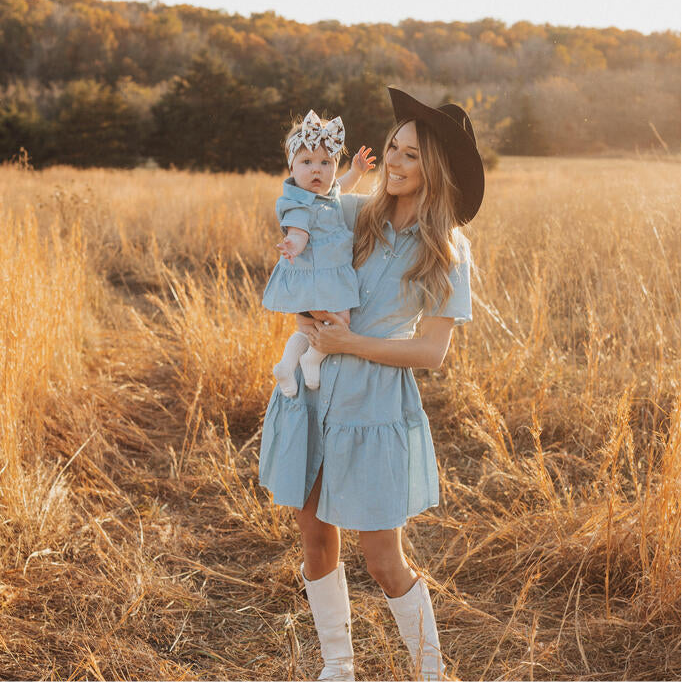 Light Denim Pearl Snap Dress (Infant-Adult) 14/16