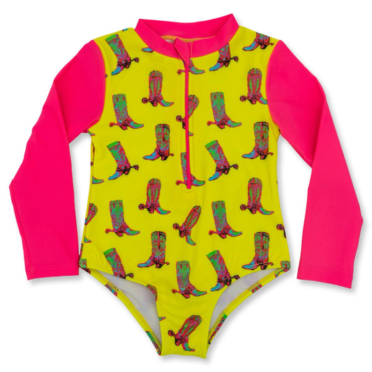NEON Boots Half Zip Rash Guard One-Piece Swimsuit (infant-youth)