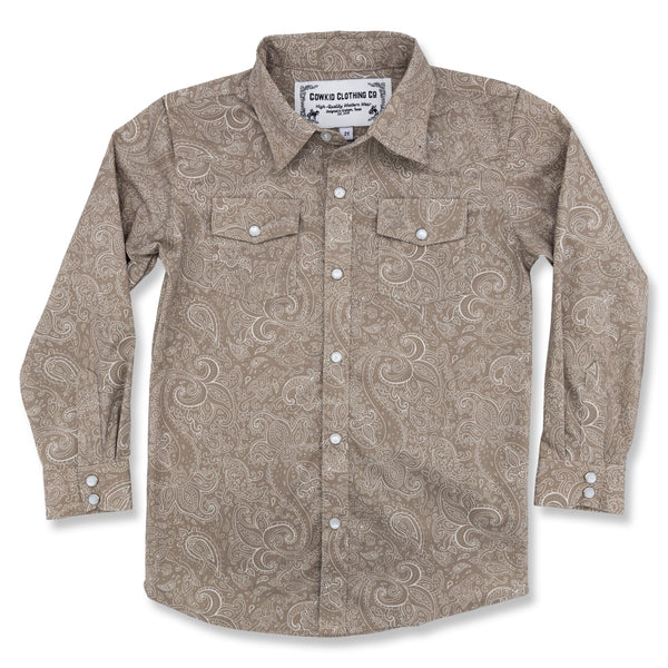Beige Paisley Long Sleeve Pearl Snap (Toddler-Adult) – Cowkid