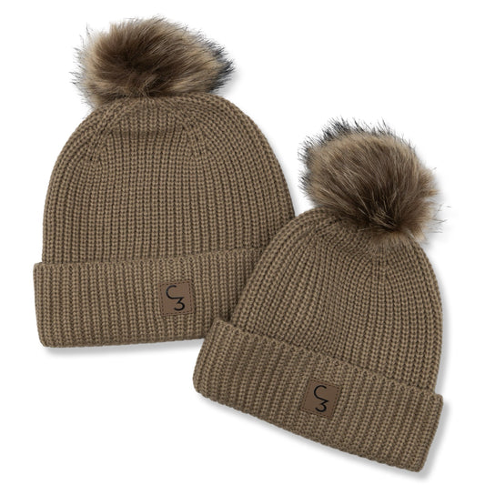 Beige Pom Beanie