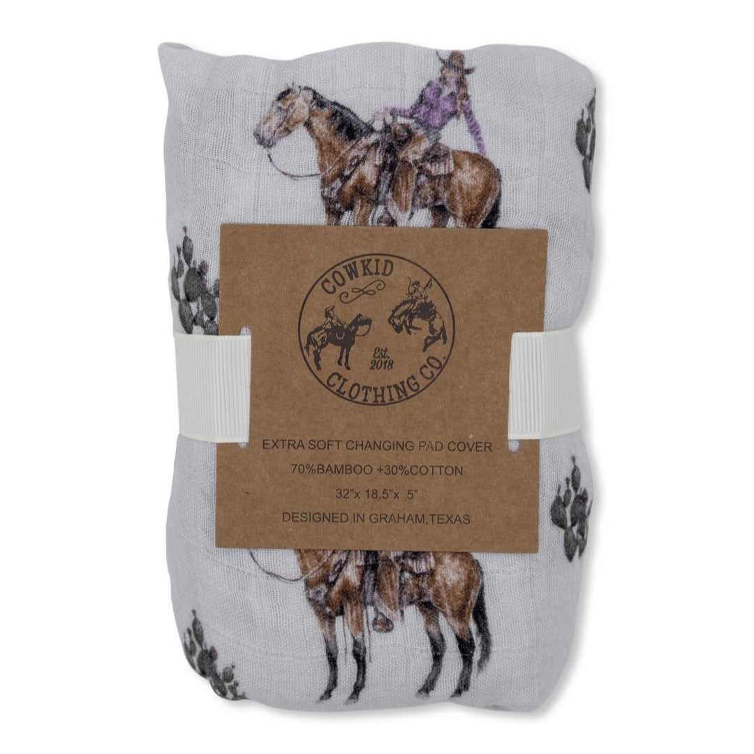 Cowgirls & Cactus Bamboo Muslin Changing Pad Cover