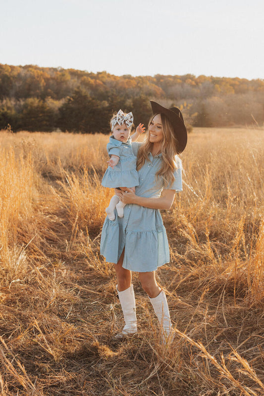 Light Denim Pearl Snap Dress (Infant-Adult)