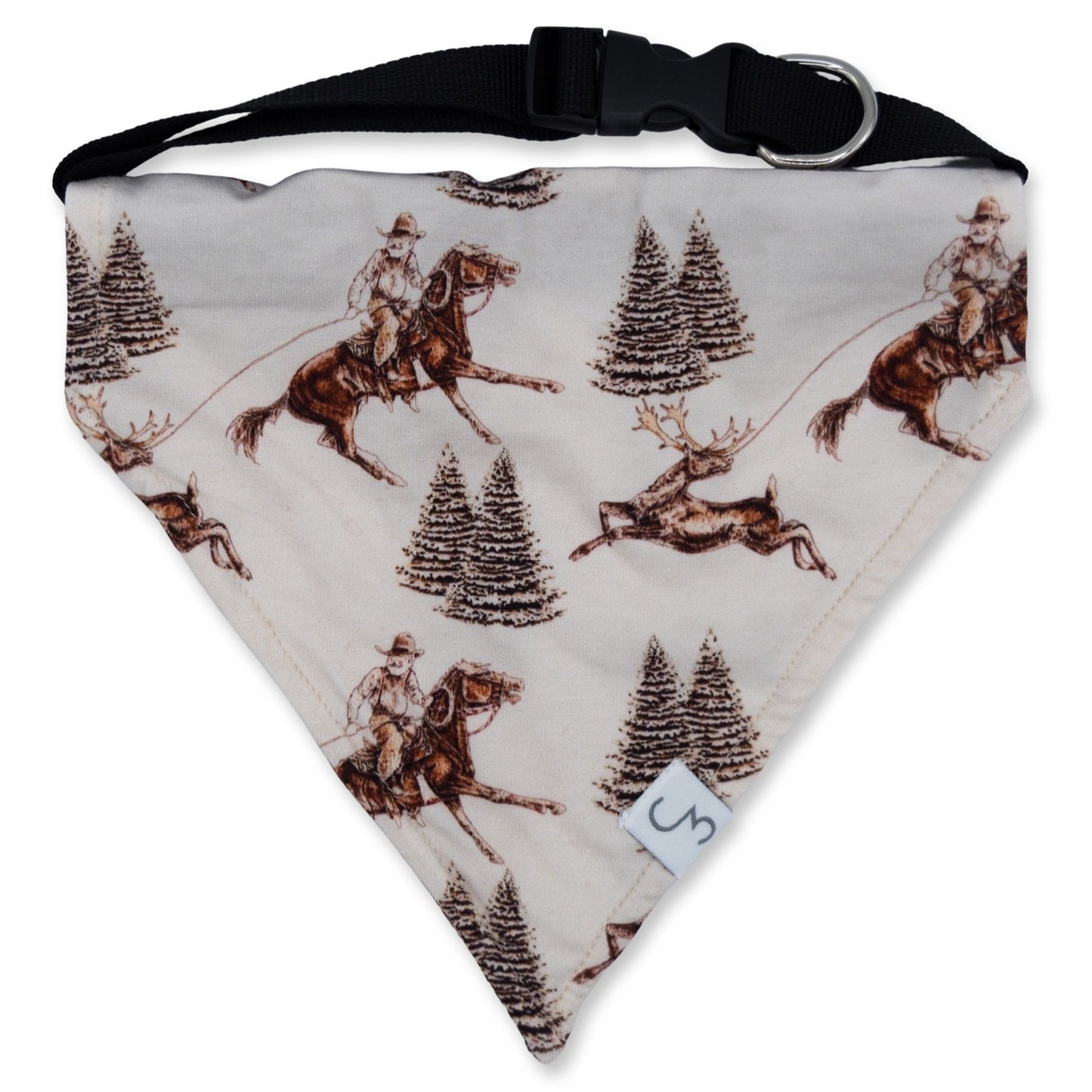 Vintage Beige Cowboy Christmas Adjustable Dog Collar with Bandana