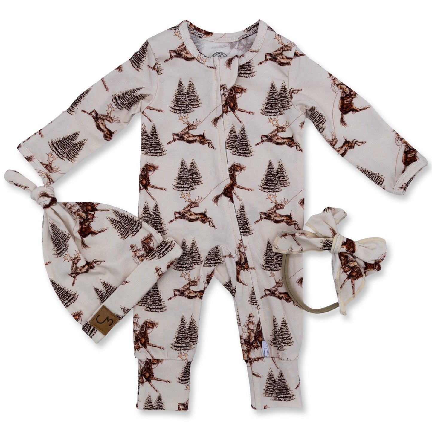 Vintage Beige Cowboy Christmas Folding Feet Jammies