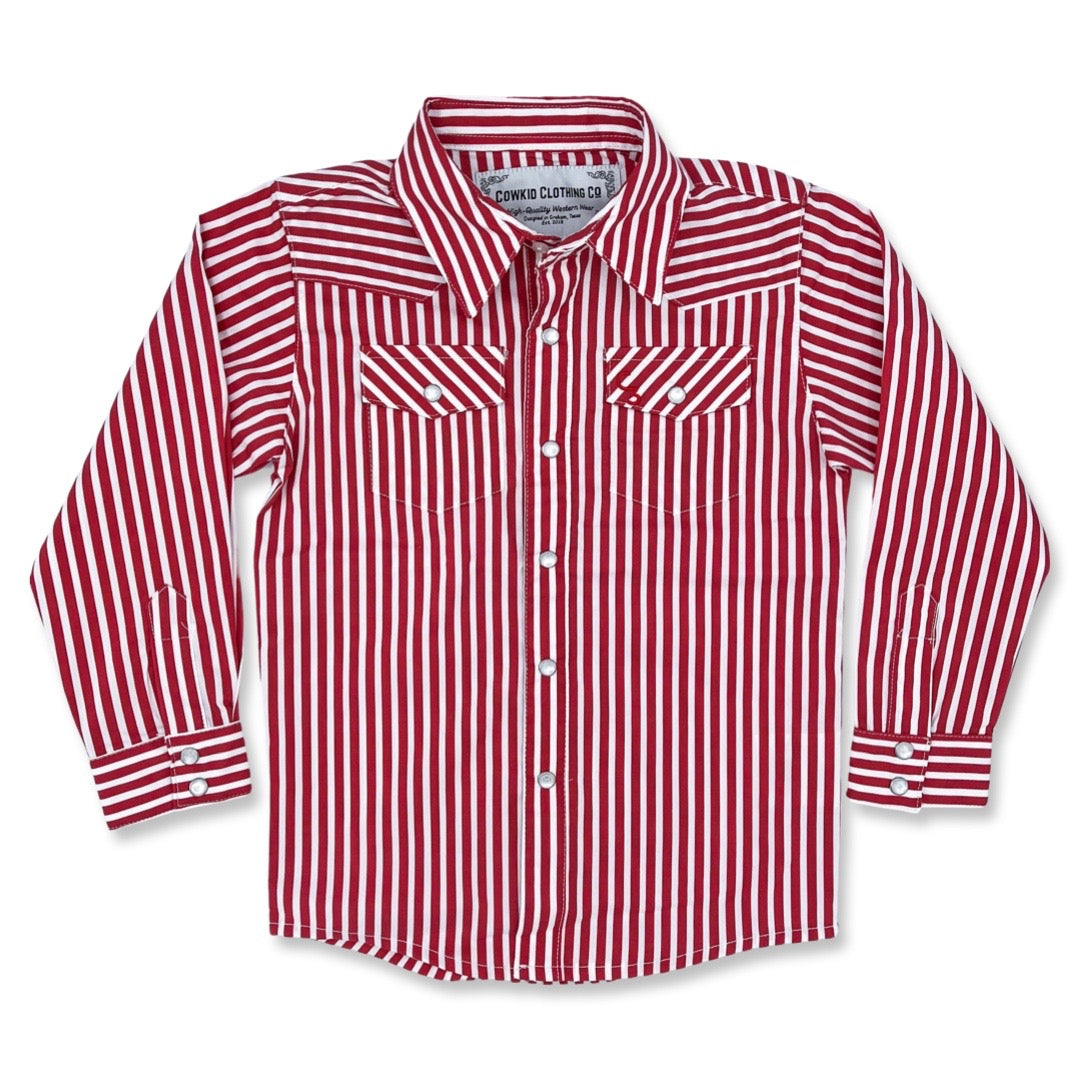 Red & White Stripe Long Sleeve Pearl Snap