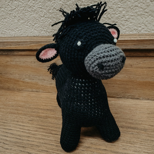 Handmade Crochet Angus Cow Plush