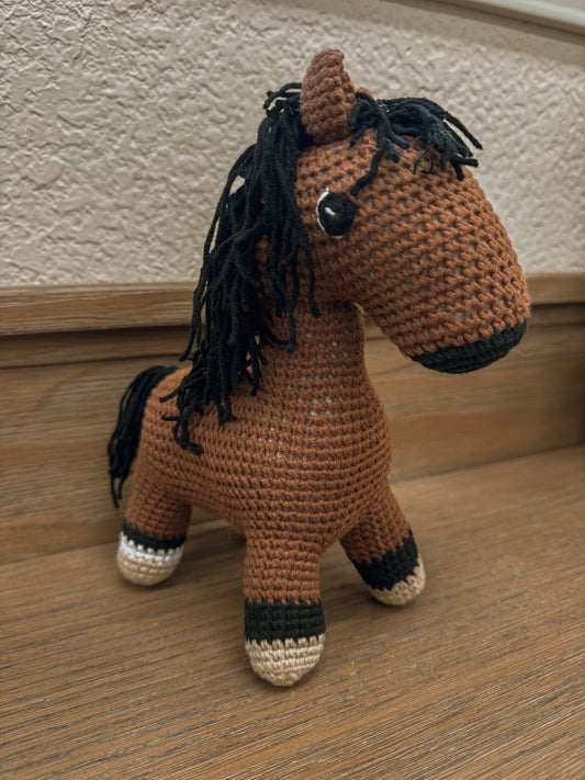 Handmade Crochet Bay Horse Plush