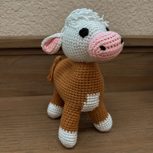 Handmade Crochet Hereford Cow Plush