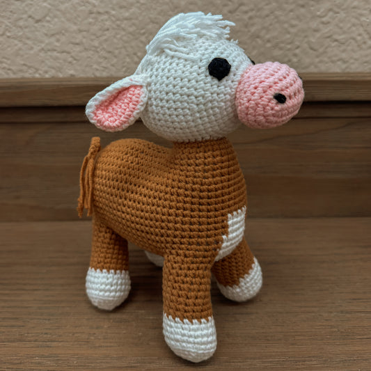 Handmade Crochet Hereford Cow Plush