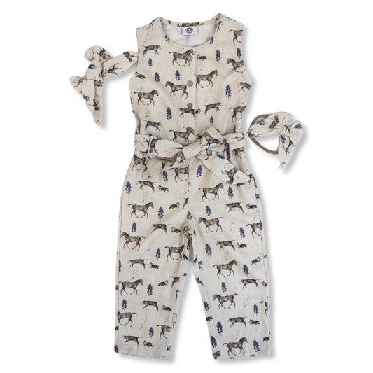 Spring on the Ranch Cotton Linen Romper/Matching Bow