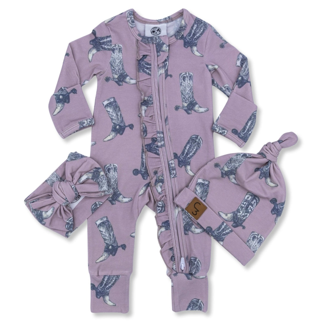 Dusty Rose Boots -Ruffled- Folding Feet Jammies