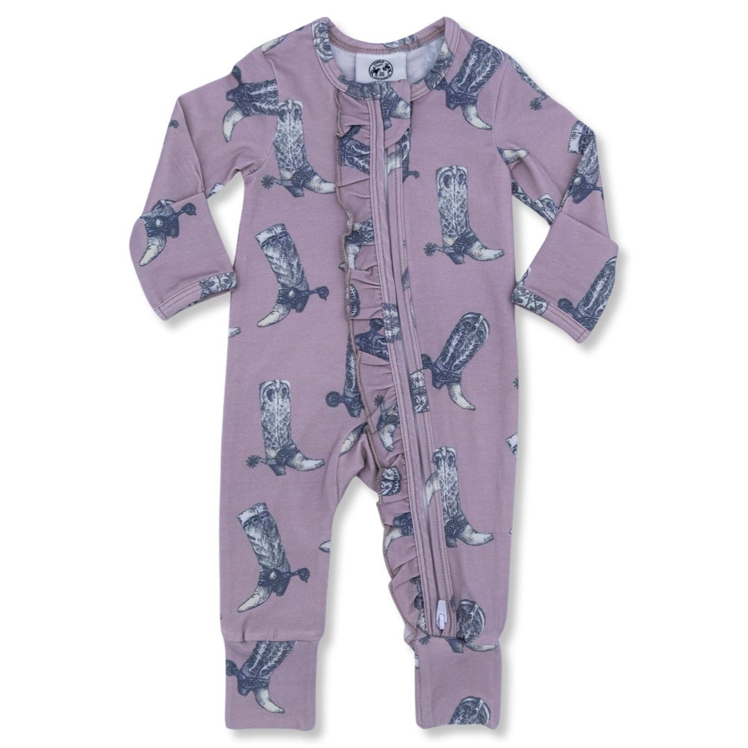 Dusty Rose Boots -Ruffled- Folding Feet Jammies