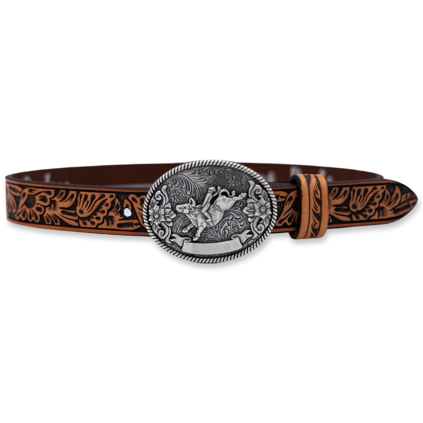 Floral Tooled Baby Belt with Buckle