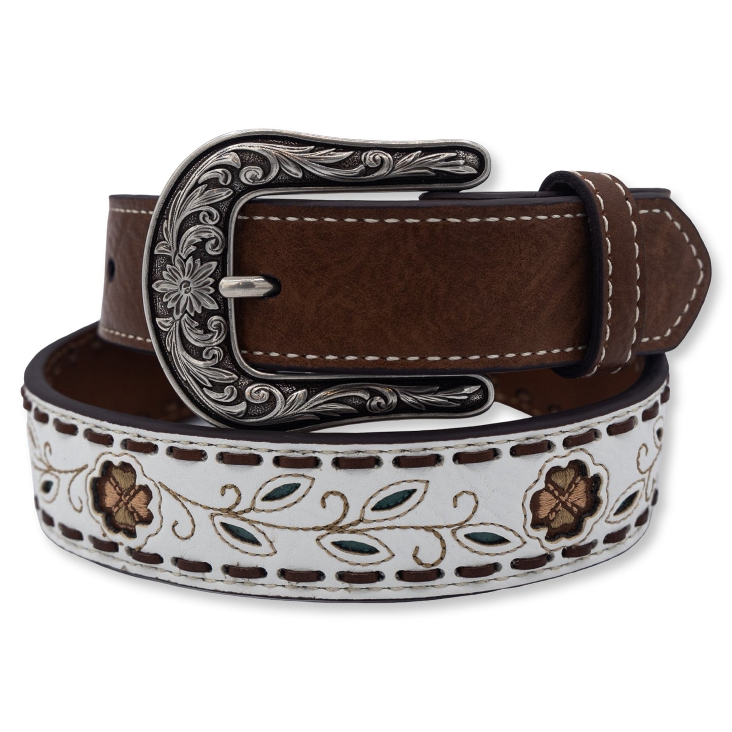 Ariat Girls Belt 1 1/4" with Filigree Flowers (White)