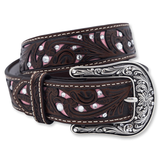 Ariat Girls Belt 1 1/4" Scroll Filigree with Crystals (Pink)