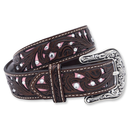 Ariat Girls Belt 1 1/4" Scroll Filigree with Crystals (Pink)