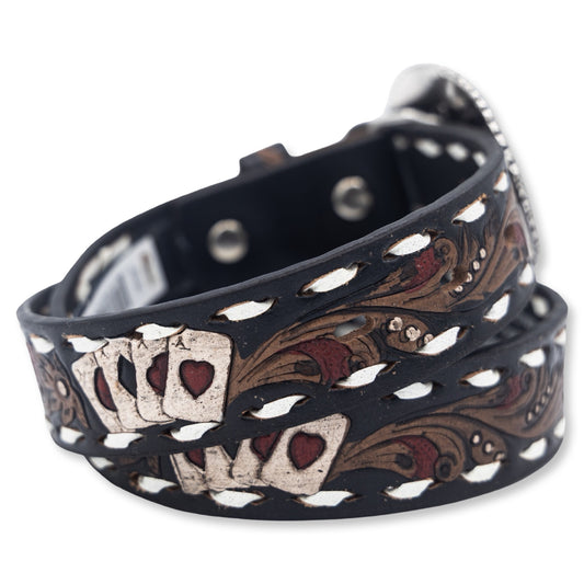 Nocona Belt 1 1/4" Aces White Buck Lace Black