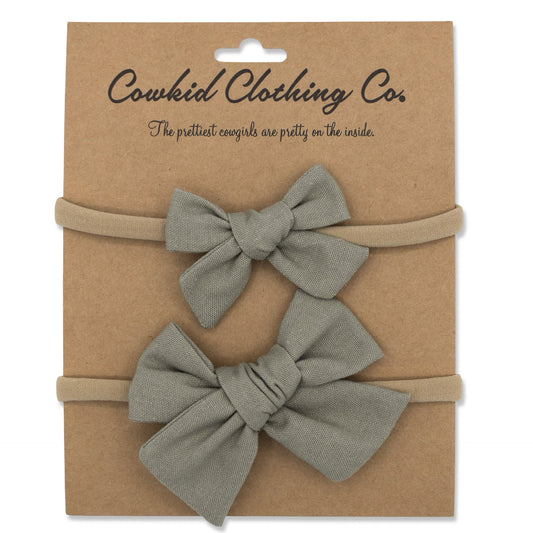 Olive Green Linen 2-Piece Headband Set