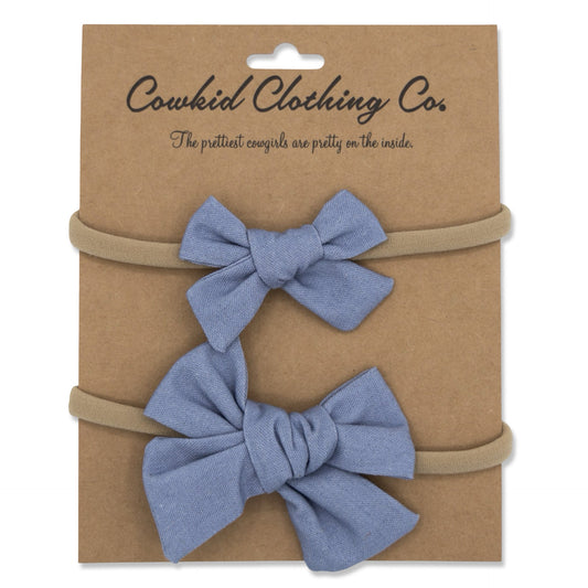 Denim Blue Linen 2-Piece Headband Set