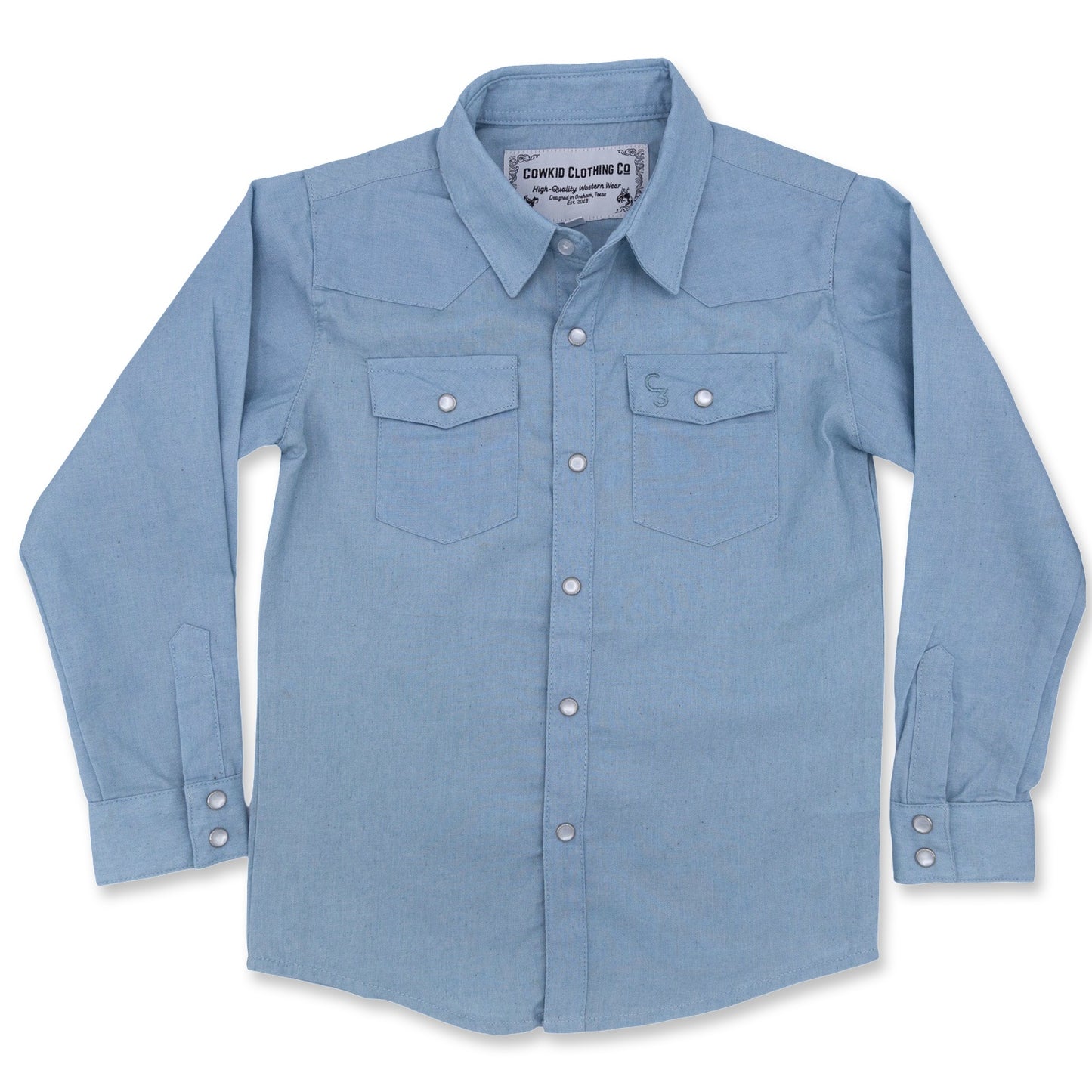 Light Denim Long Sleeve Pearl Snap (Toddler-Adult)