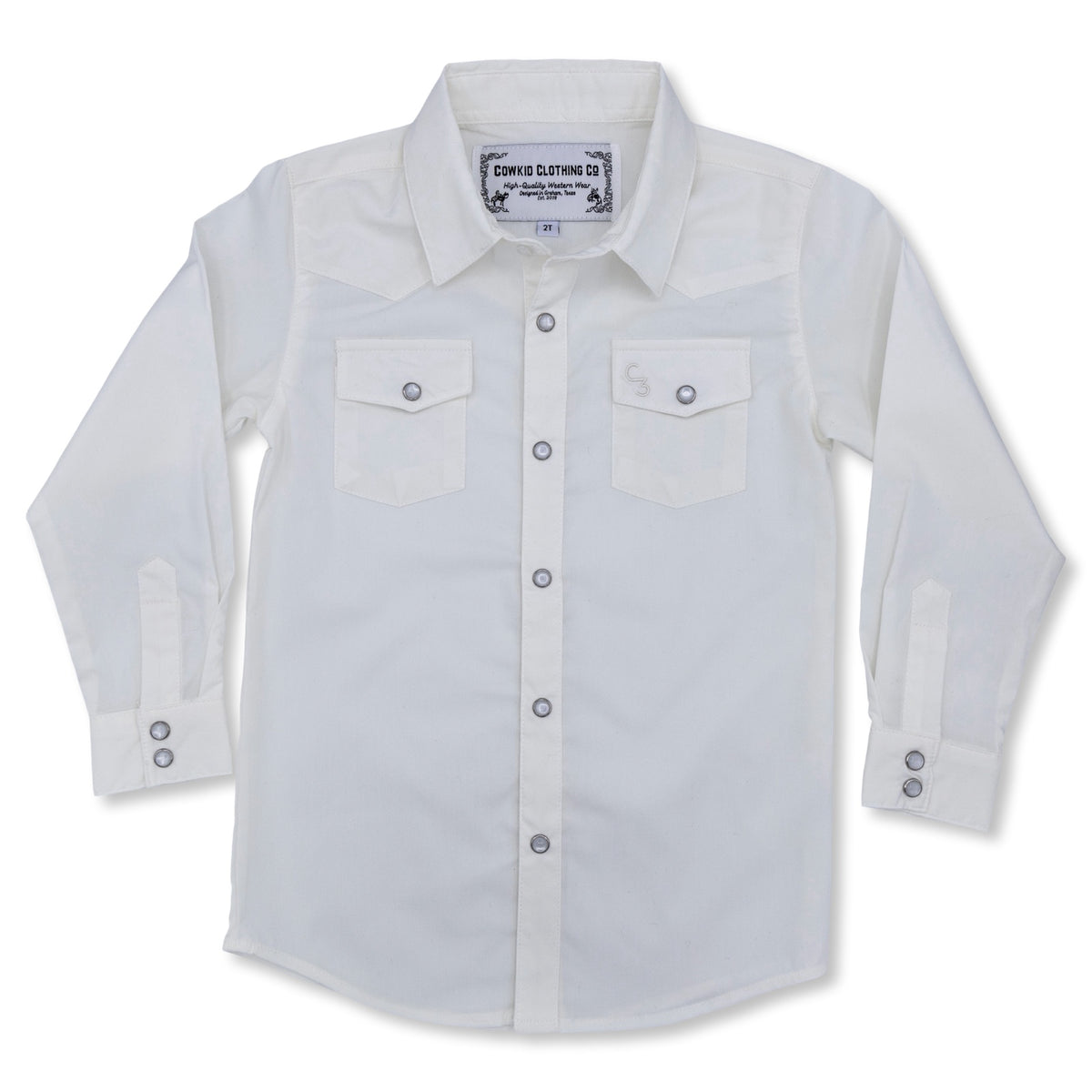 White Long Sleeve Pearl Snap (Toddler-Adult)