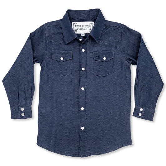 Dark Denim Long Sleeve Pearl Snap (Toddler-Adult)