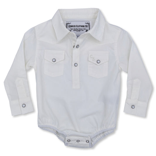 White Long Sleeve Pearl Snap Onesie