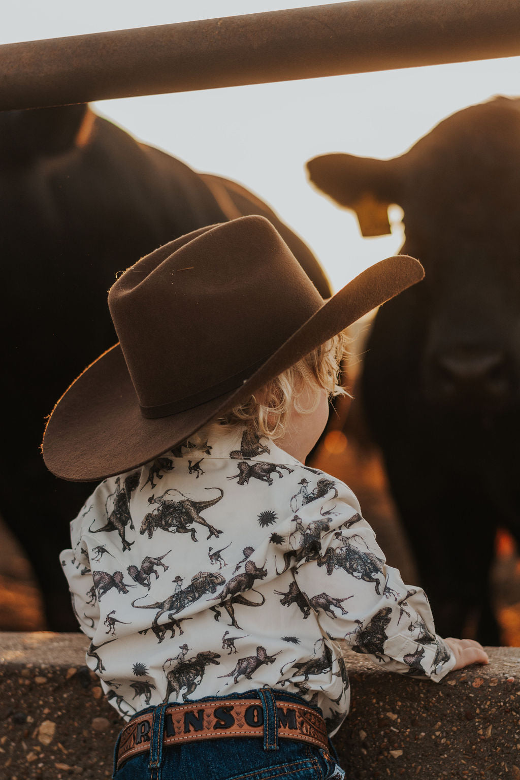 Cowboy Dino Long Sleeve Pearl Snap Onesie