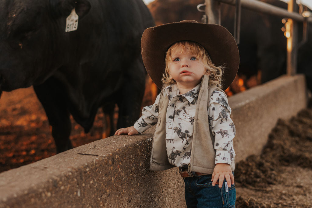 Cowboy Dino Long Sleeve Pearl Snap Onesie