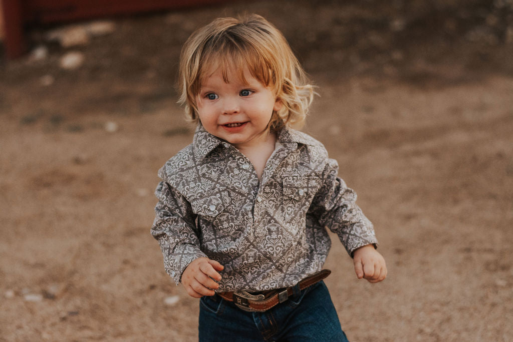 Diamond Floral Long Sleeve Pearl Snap Onesie