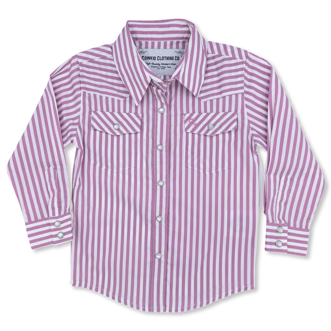 Pink & White Stripe Long Sleeve Pearl Snap